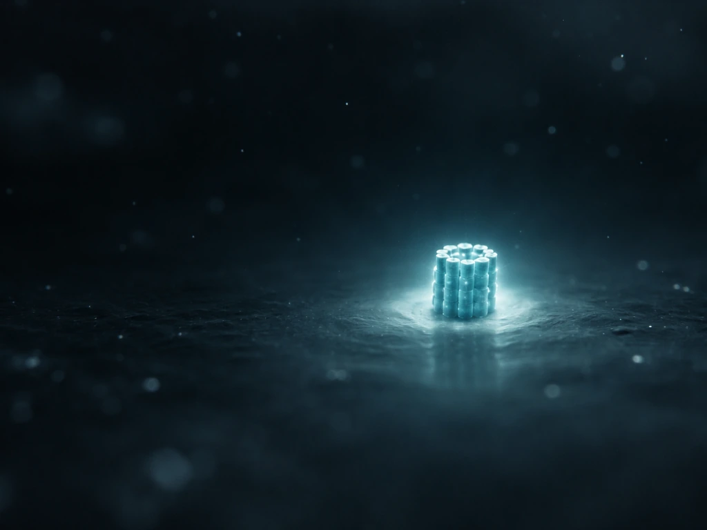 Close-up of a short microtubule seed forming in a simple dark lab-like background with soft glow.