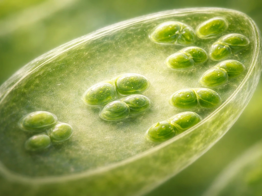 Microscopic view of a developing leaf cell with proplastids converting into dividing chloroplasts.