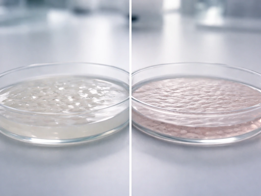 Two petri dishes side-by-side: one with cell suspension, the other with an orderly cell layer.